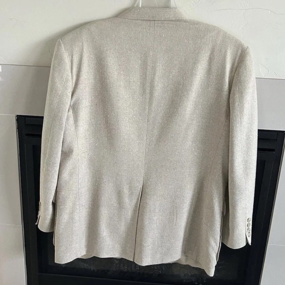▶️ Vintage Hopsack 100% Silk Sport Coat 43R Cream Textured Blazer Jacket USA 90s - Picture 6 of 15